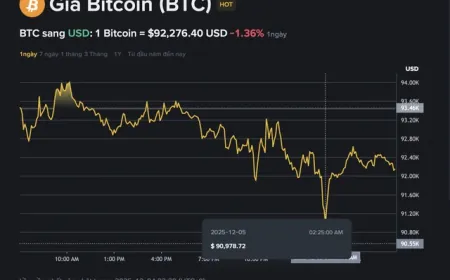 Giá Bitcoin hôm nay 5.12.2025: Thanh khoản thấp hạn chế khả năng phục hồi